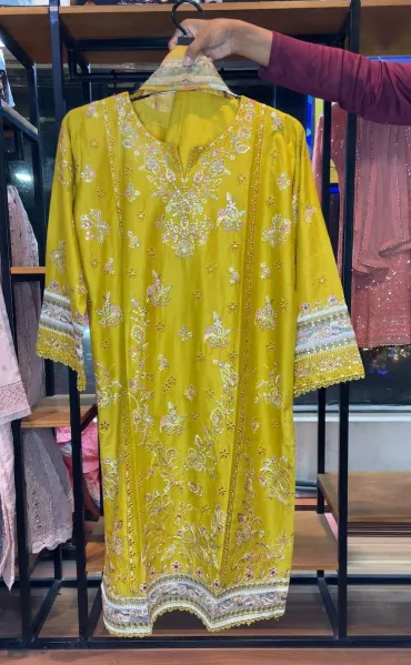 Pakistani Original Hayat’s Embroidered Stitched Cotton 3Pcs _ Mustard 